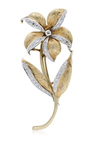 14K Gold & Diamond Flower Brooch