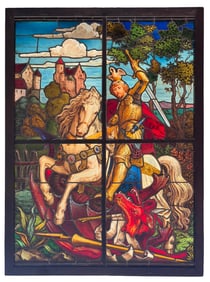 Leaded Glass & Paint-Decorated Window of Saint George