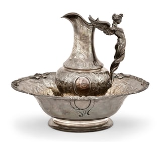 French Silver Washbowl & Jug, E. Hugo