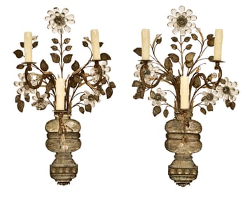 Maison Baguès, Pair of Crystal & Silvered Metal Sconces