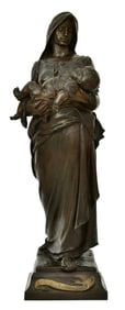 Marcel Debut (French, 1865-1933), Bronze Sculpture of a Mother & Child