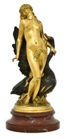 French Patinated & Gilt Bronze Sculpture of Leda and the Swan