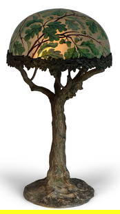 French Meyer Bronze & Enameled Glass Table Lamp with Oak Leaves & Acorns: French Meyer Bronze & Enameled Glass Table Lamp with Oak Leaves & Acornsearly 20th century23 1/4 x 13 inches