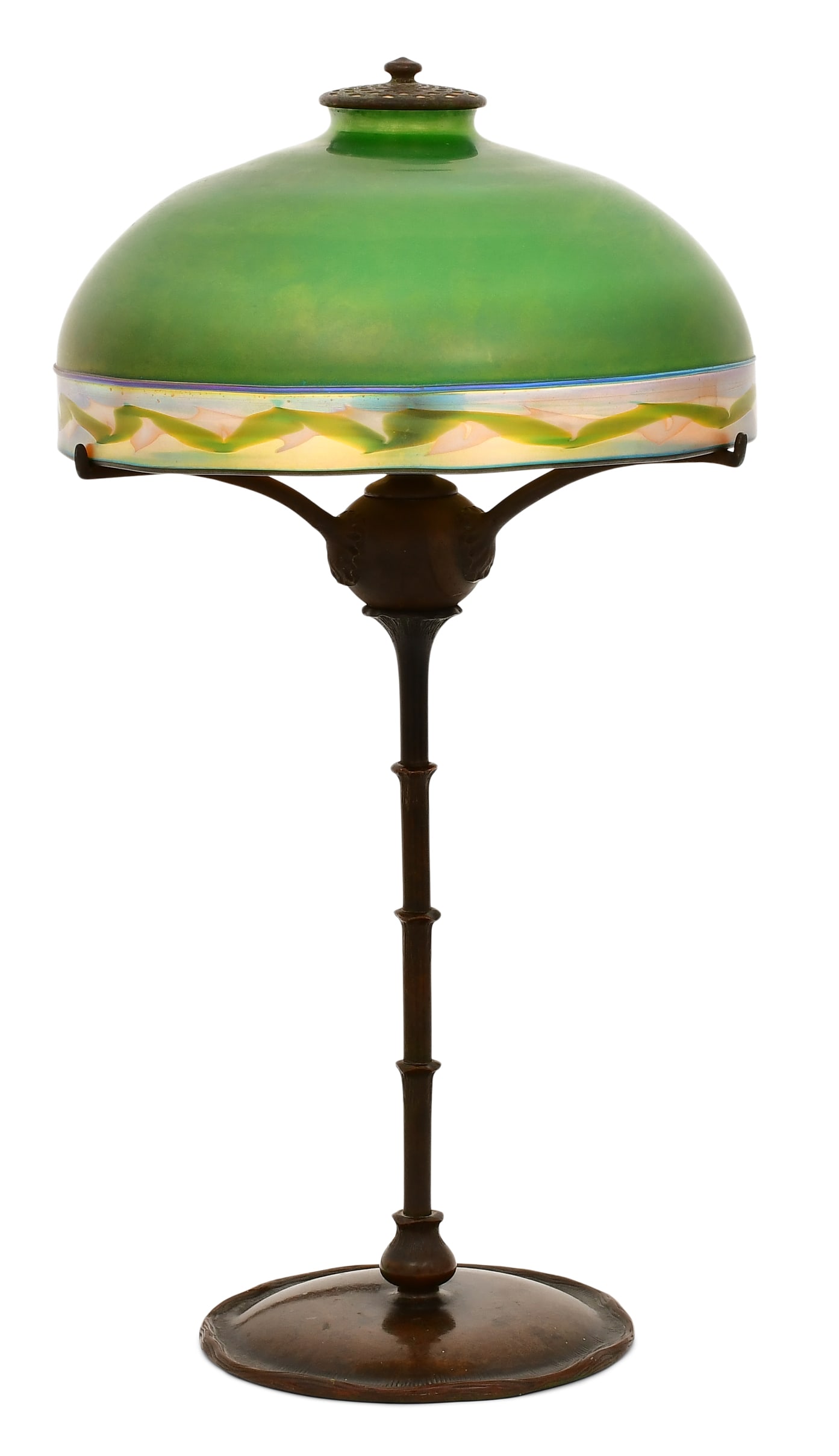 Tiffany Studios / Steuben Desk Lamp: Tiffany Studios / SteubenDesk Lampcirca 1915patinated bronze, art glassbase impressed "Tiffany Studios, New York, 328"19 1/2 x 10 inchesProvenance: Private Collection, Florida