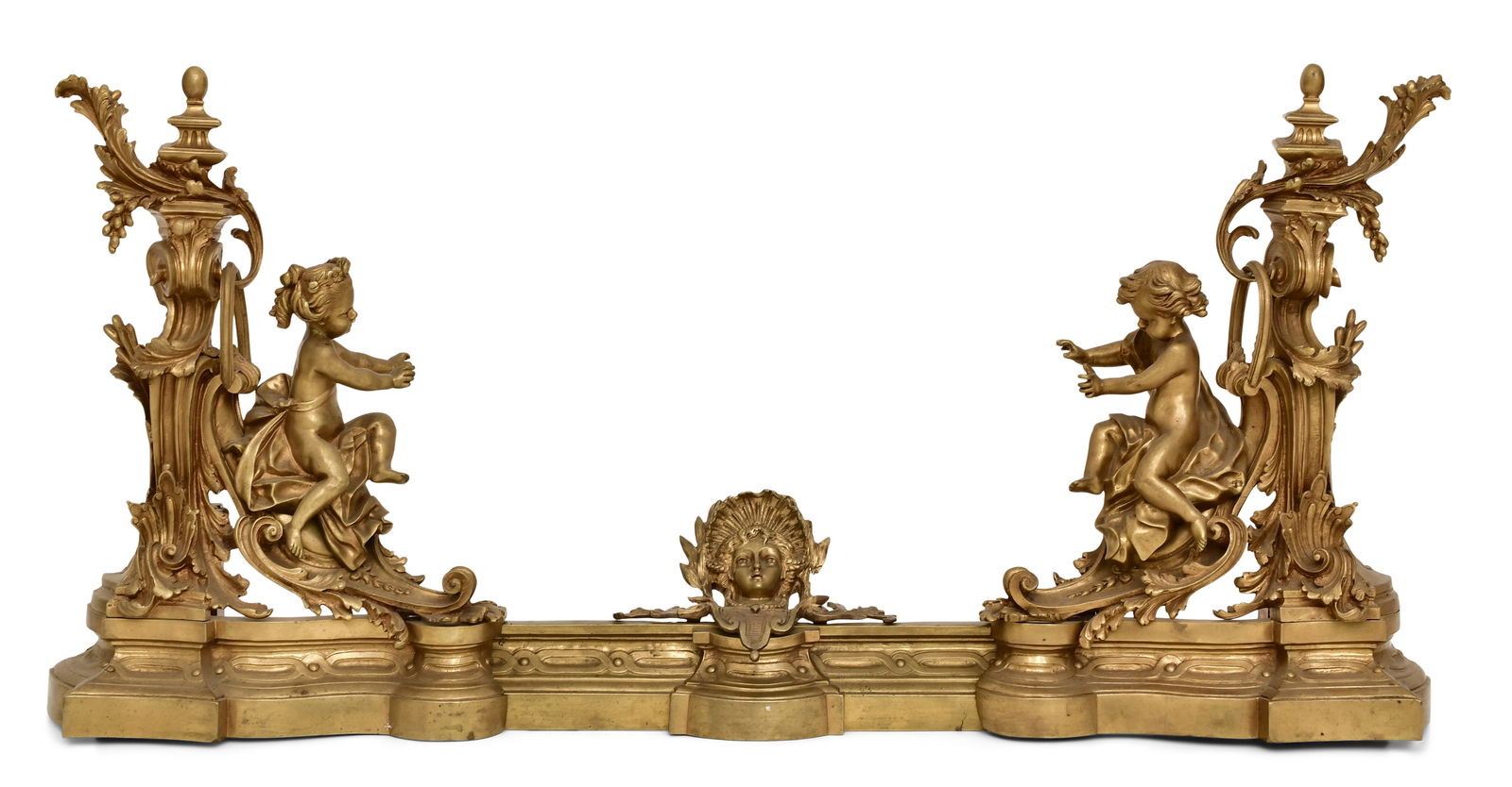 French Louis XV-Style Gilt Bronze Chenets & Fender (1 of 5)