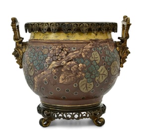 Haviland & Co. "Japonisme" Bronze-Mounted Pottery Jardiniere, Limoges, France