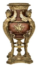 French Gilt Bronze-Mounted Rouge Marble Figural Urn