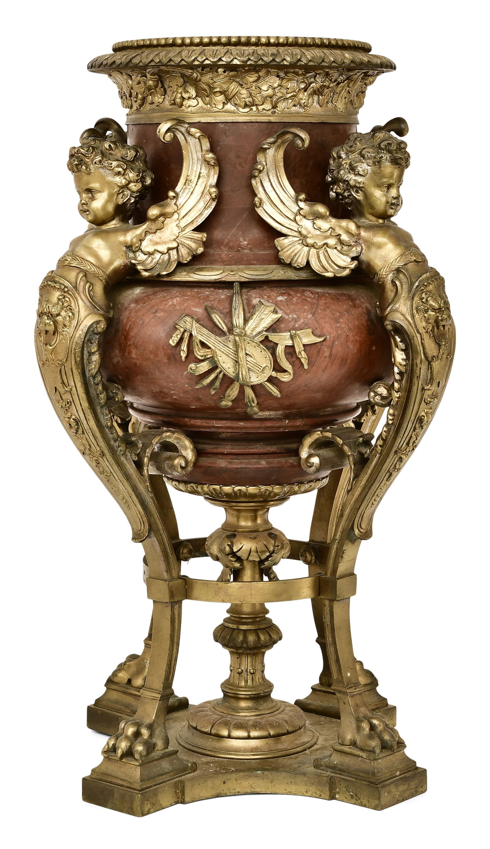 French Gilt Bronze-Mounted Rouge Marble Figural Urn (1 of 4)