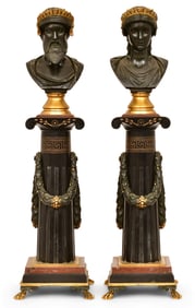 A Pair of French Bronze & Marble Sculptures