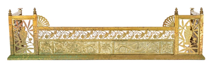 American Aesthetic Movement Brass Fireplace Fender with Owls