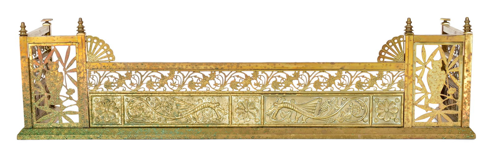 American Aesthetic Movement Brass Fireplace Fender with Owls (1 of 5)