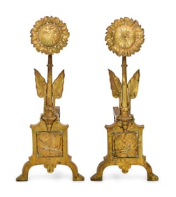 J. L. Mott Iron Works, A Pair of Aesthetic Movement Sunflower Andirons