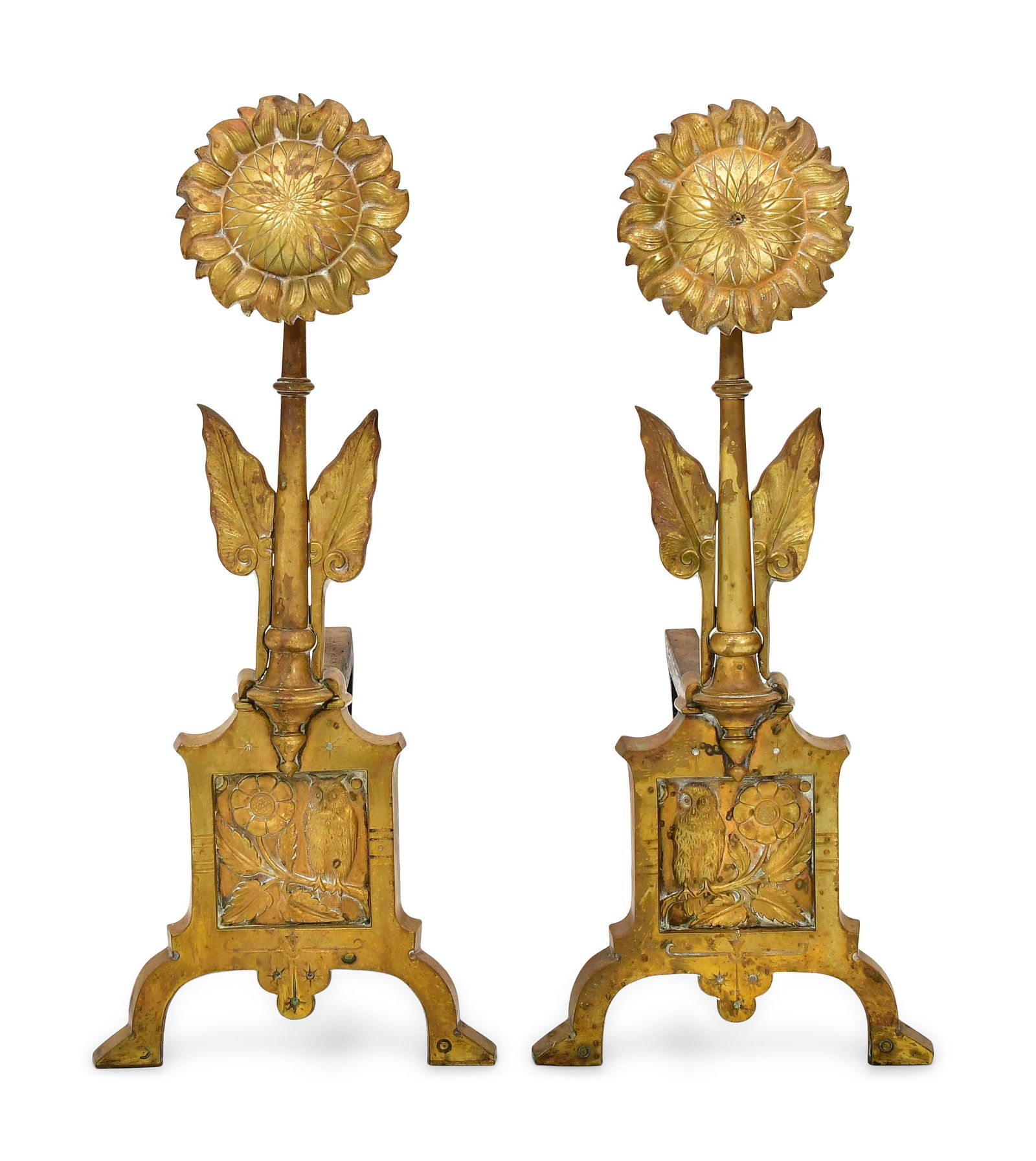 J. L. Mott Iron Works, A Pair of Aesthetic Movement Sunflower Andirons (1 of 4)