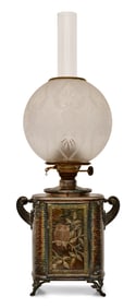 American Aesthetic Movement Brass & Silverplate Kerosene Lamp with Owls