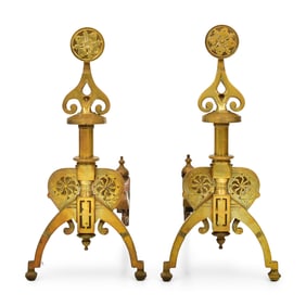 A Pair of American Aesthetic Movement Brass Andirons