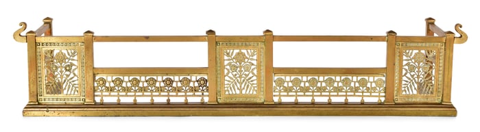 American Aesthetic Movement Brass Fireplace Fender with Sunflowers