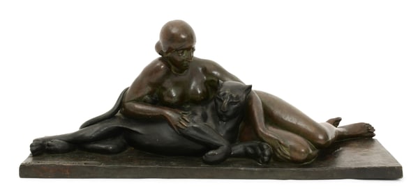 Maurice Guiraud-Riviere (French, 1881-1947), Reclined Nude Woman with Panther