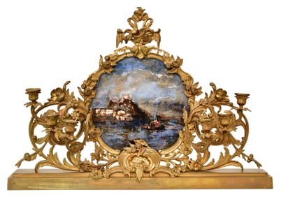 A Fine French Gilt Bronze & Reverse-Painted Glass Girandole