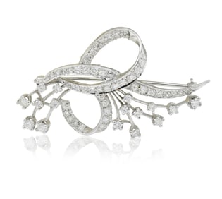 14K White Gold & Diamond Brooch