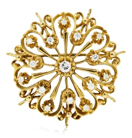 12K Yellow Gold & Diamond Brooch/Pendant