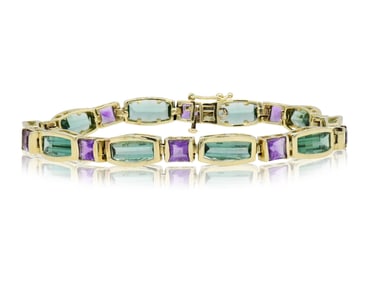 14K Yellow Gold, Tourmaline & Amethyst Link Bracelet
