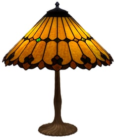 American Leaded Glass Table Lamp with a Mosaic Shade Co. Base