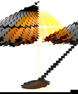 American Leaded Glass Table Lamp with a Mosaic Shade Co. Base: American Leaded Glass Table Lamp with a Mosaic Shade Co. Base early 20th century base marked "Mosaic Shade Co. Inc, Chicago" 24 1/2 x 20 1/2 inches