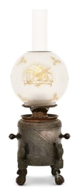 American Aesthetic Movement Brass & Silverplate Kerosene Lamp with Owls