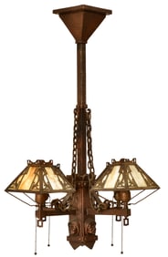 American Hammered Metal & Slag Glass Chandelier
