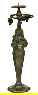 Roman Bronze Works / Emilio Angela (1889-1970), Patinated Bronze Figural Table Lamp Base: Roman Bronze Works / Emilio Angela (1889-1970), Patinated Bronze Figural Table Lamp Baseearly 20th centurymarked "E. Angela, Sc., 1918 / Roman Bronze Works, N.Y."26 x 8 inchesProvenance: Important Wes
