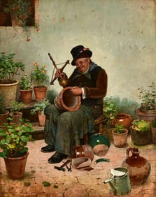 Orfeo Orfei (Italian, 1836-1915), "The Old Flower Pot Mender"