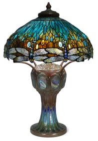 Buffalo Studios Leaded Glass & Patinated Bronze "Dragonfly" Table Lamp