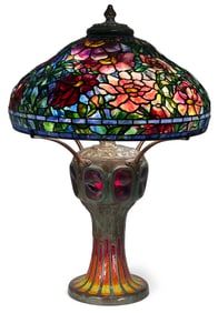 Buffalo Studios Leaded Glass & Patinated Bronze "Peony" Table Lamp