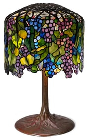 Schlitz Studios Leaded Glass & Patinated Bronze "Grape" Table Lamp
