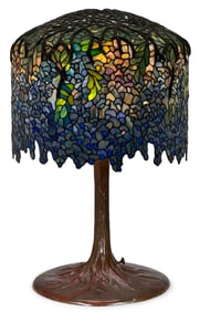 Schlitz Studios Leaded Glass & Patinated Bronze "Wisteria" Table Lamp