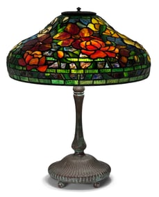 Schlitz Studios Leaded Glass & Patinated Bronze "Peony" Table Lamp
