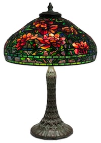 Schlitz Studios Leaded Glass & Patinated Bronze "Peony" Table Lamp