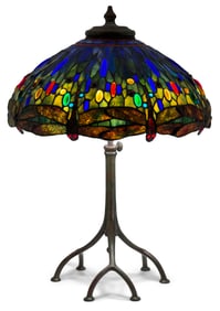 Schlitz Studios Leaded Glass & Patinated Bronze "Dragonfly" Table Lamp