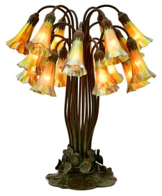 Late 20th Century Art Glass & Bronze Eighteen-Light Table Lamp