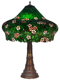 American Leaded Glass & Bronze Table Lamp