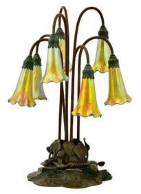 Late 20th Century Art Glass & Bronze Seven-Light Table Lamp