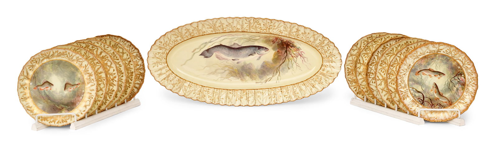 Edwin J.D. Bodley Hand-Painted Porcelain 13-Piece Fish Set, Retailed by Gilman Collamore & Co. (1 of 9)