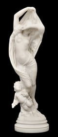 After James Pradier (French, 1790-1852), "Night" Marble Sculpture