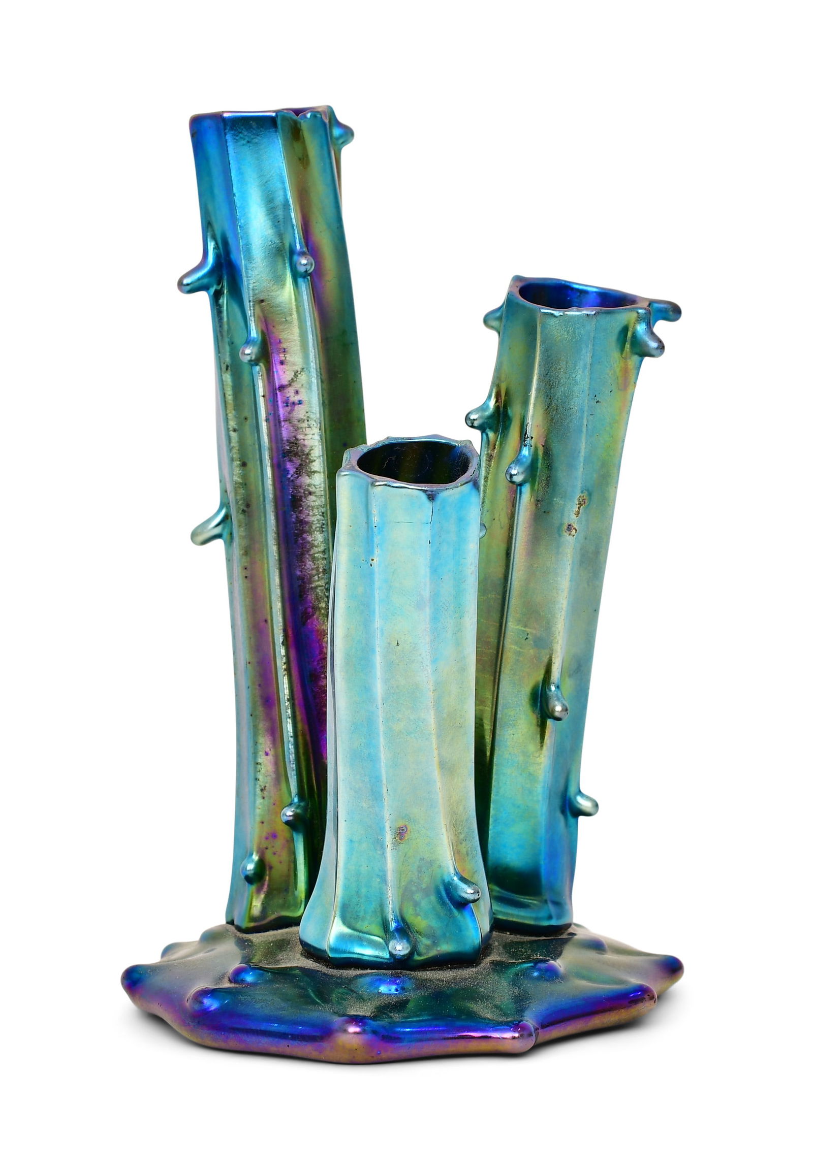 Steuben Aurene Glass Tree Trunk-Form Vase: Steuben Glass Works(Corning, New York, est. 1930)Aurene Tree Trunk-Form Vaseearly 20th centuryiridescent glassmarked "Aurene"6 1/4 x 4 inchesProvenance: Private Collection, FloridaOther Note