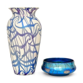 Durand Art Glass Decorated Vase & Bowl