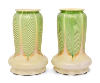 Pair of Steuben Glass "Pulled Feather" Shades