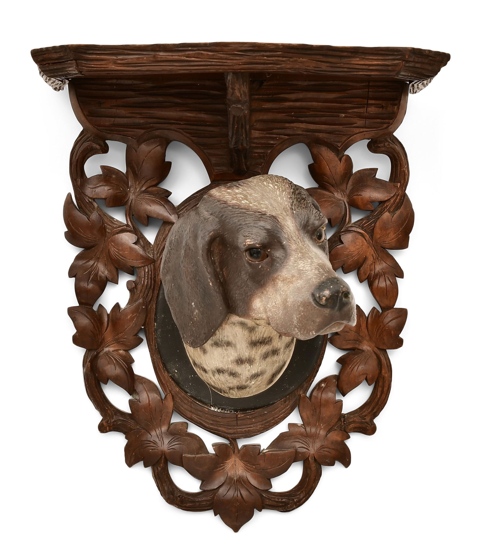 Black Forest Carved Wood & Terracotta Wall Shelf with Dog's Head (1 of 5)