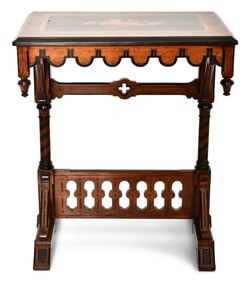 American Modern Gothic Inlaid & Ebonized Walnut Table