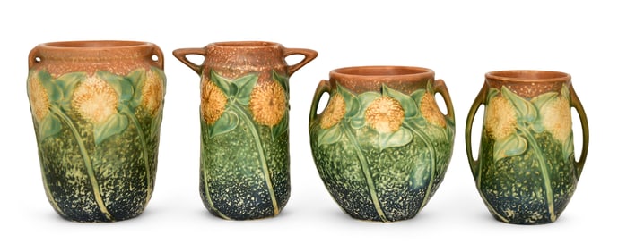 Four Roseville Pottery "Sunflower" Vases