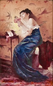 French Hand-Painted Porcelain Plaque of a Woman